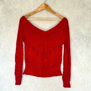 Red cable knit sweater v neck boat neck combo